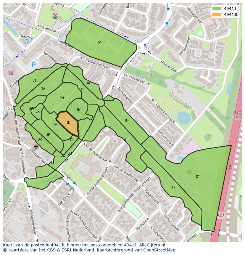 Afbeelding van het postcodegebied 4941 JL op de kaart.