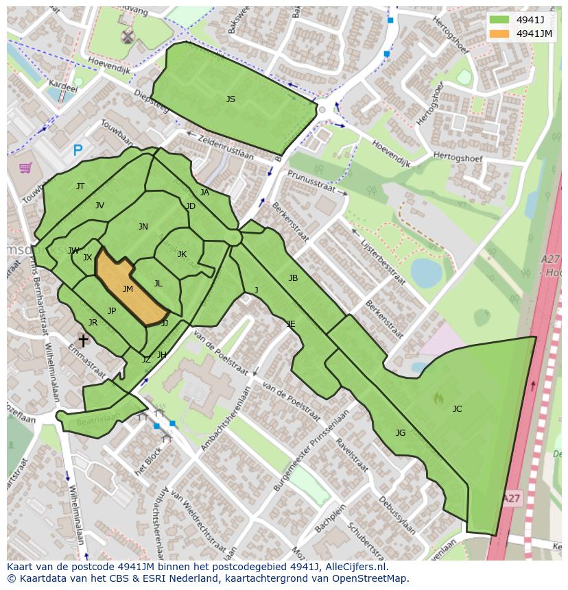 Afbeelding van het postcodegebied 4941 JM op de kaart.