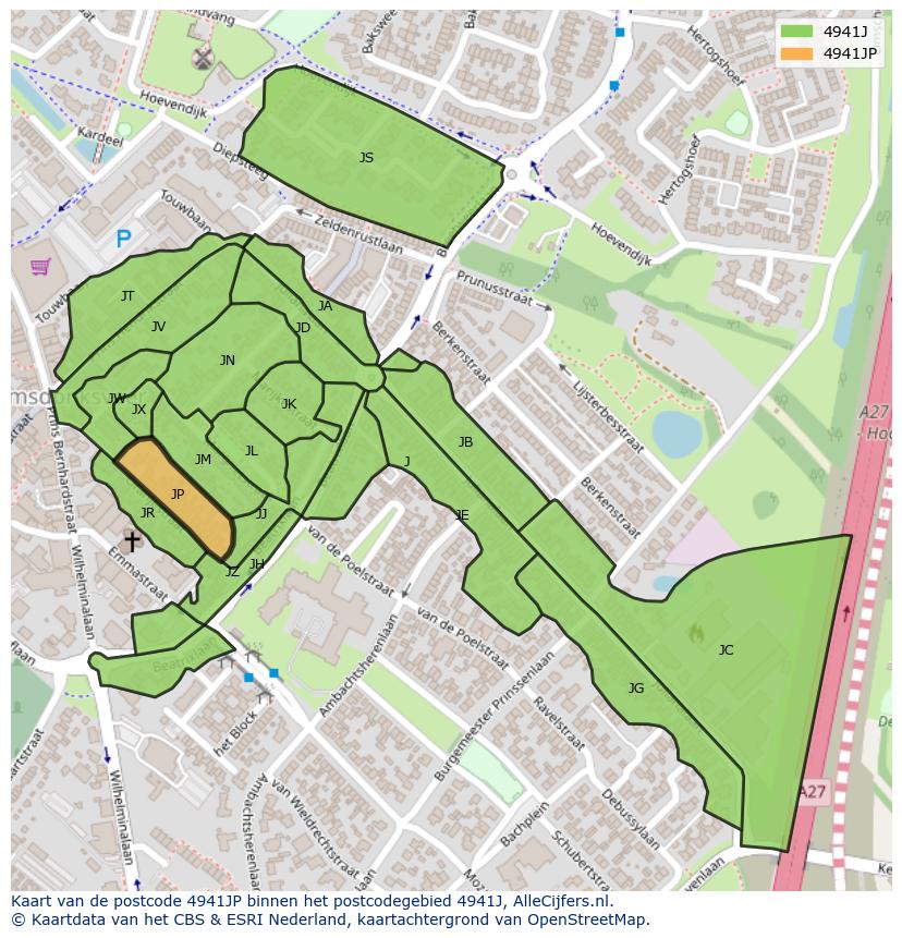 Afbeelding van het postcodegebied 4941 JP op de kaart.
