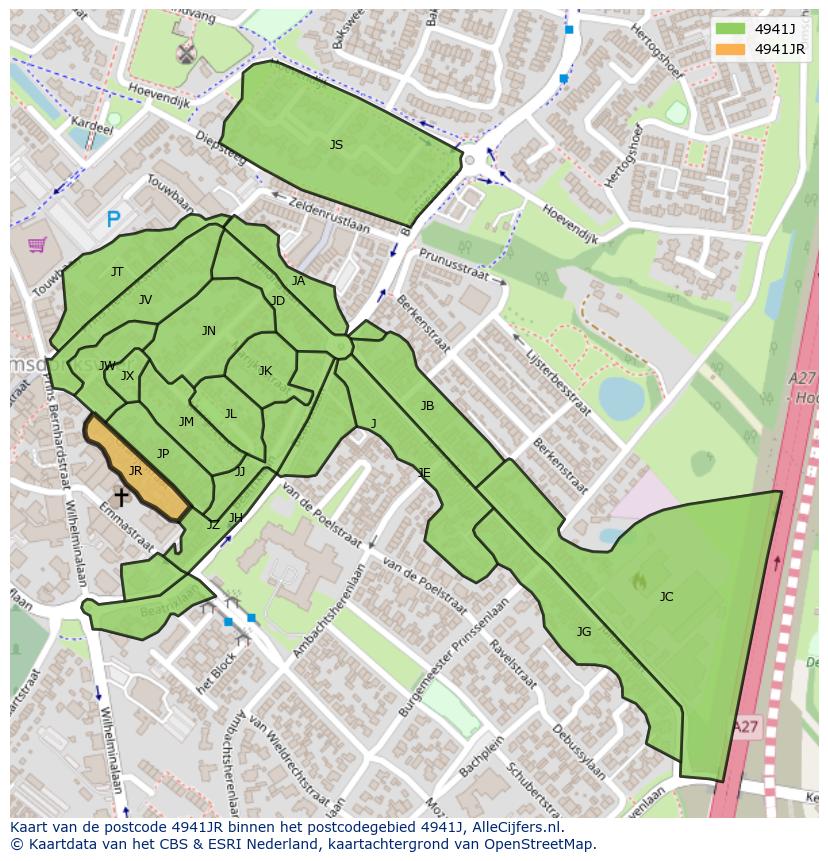 Afbeelding van het postcodegebied 4941 JR op de kaart.