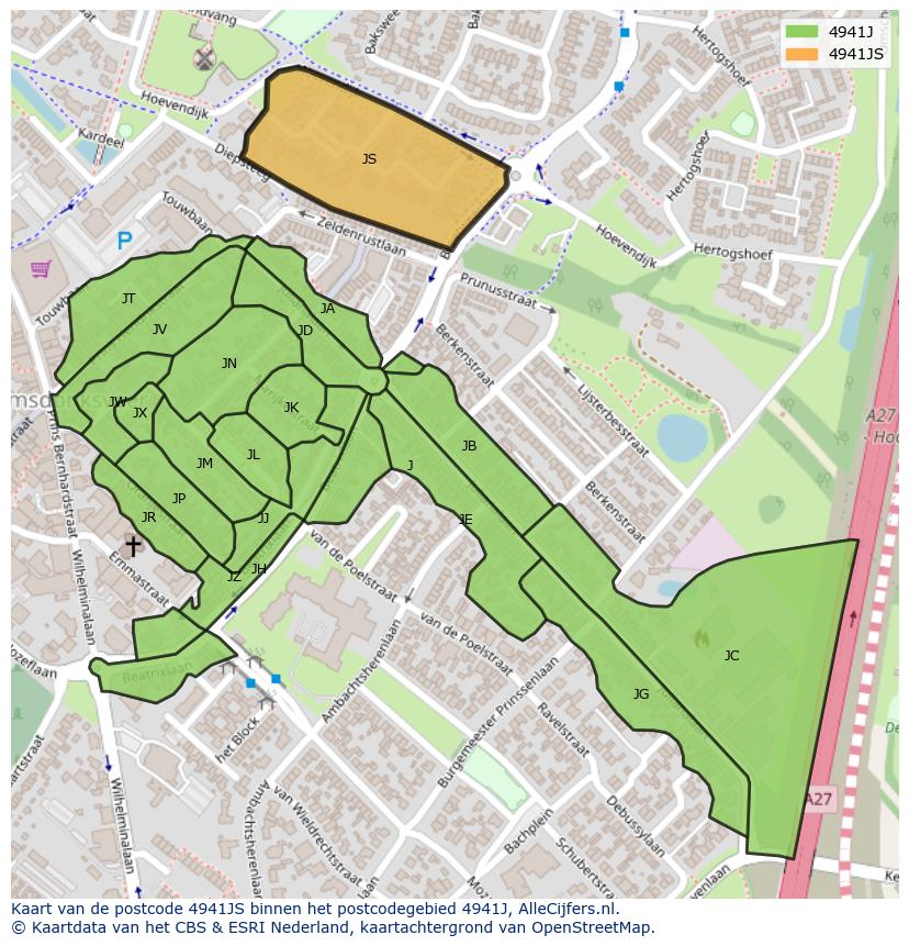 Afbeelding van het postcodegebied 4941 JS op de kaart.