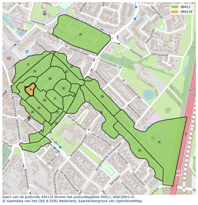 Afbeelding van het postcodegebied 4941 JX op de kaart.