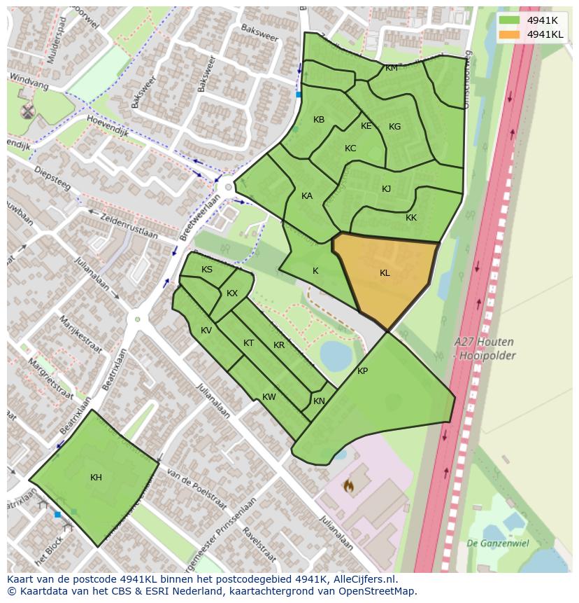 Afbeelding van het postcodegebied 4941 KL op de kaart.