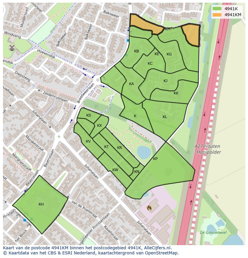 Afbeelding van het postcodegebied 4941 KM op de kaart.