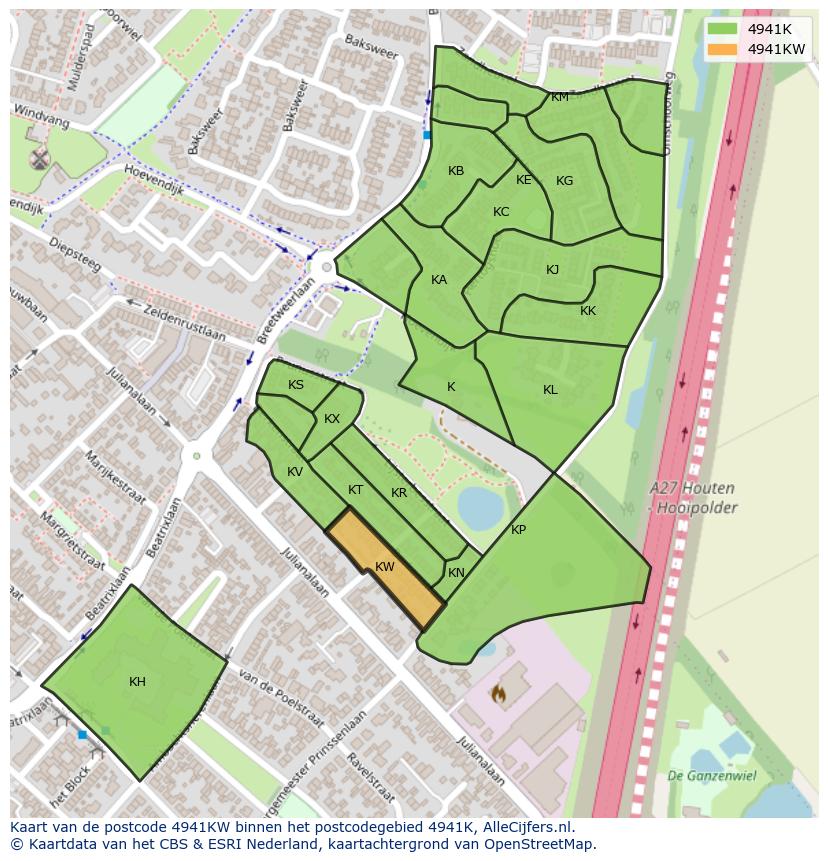Afbeelding van het postcodegebied 4941 KW op de kaart.