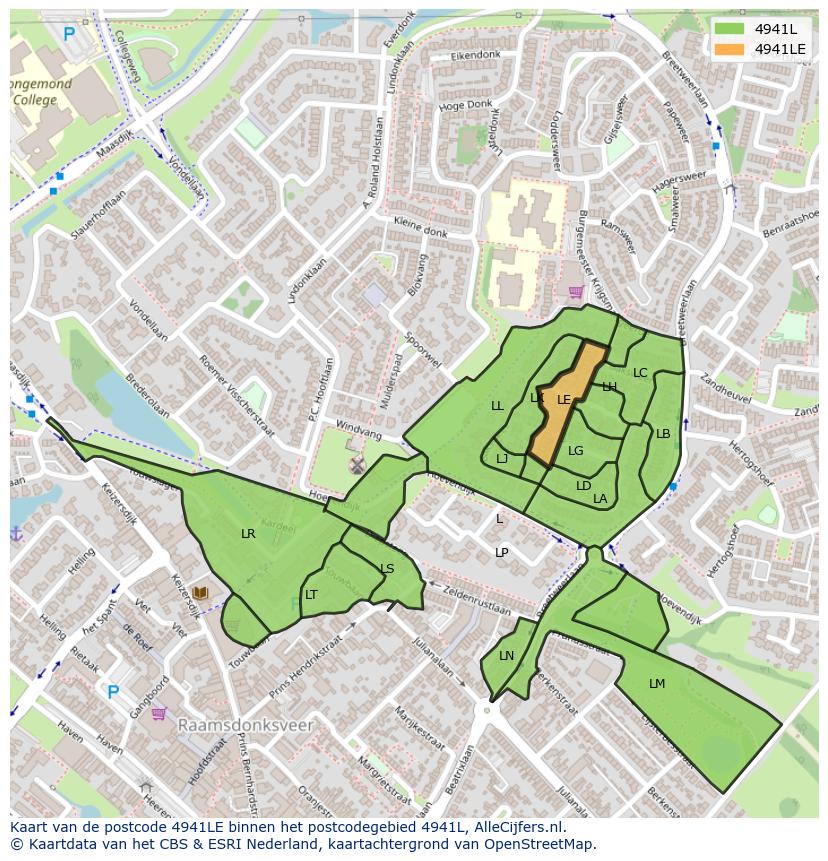 Afbeelding van het postcodegebied 4941 LE op de kaart.