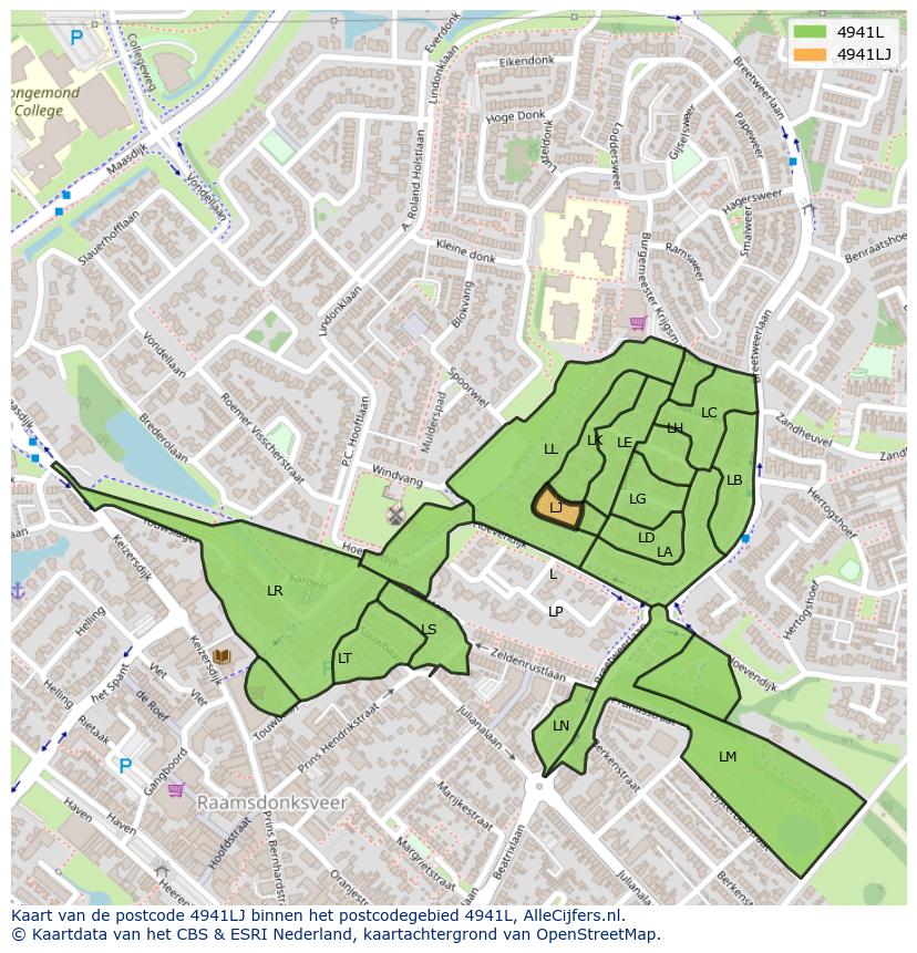 Afbeelding van het postcodegebied 4941 LJ op de kaart.
