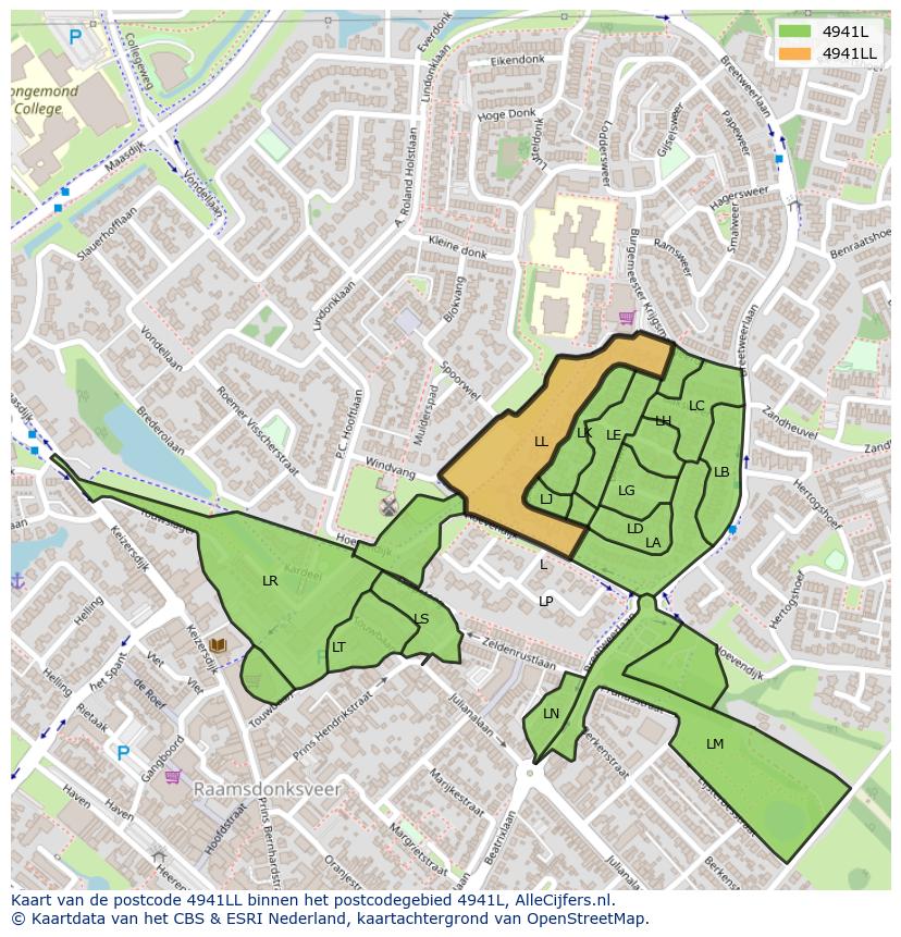 Afbeelding van het postcodegebied 4941 LL op de kaart.