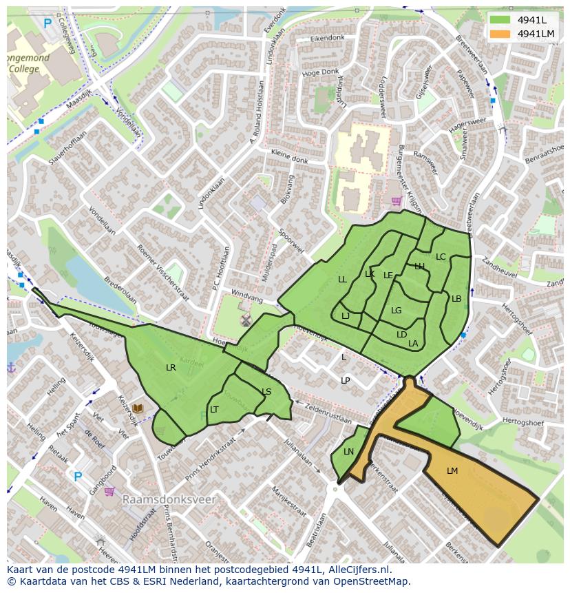 Afbeelding van het postcodegebied 4941 LM op de kaart.