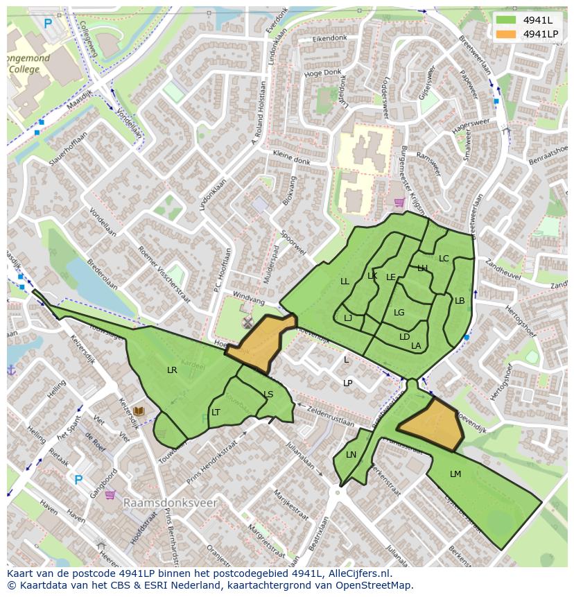 Afbeelding van het postcodegebied 4941 LP op de kaart.