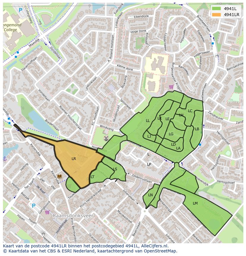 Afbeelding van het postcodegebied 4941 LR op de kaart.