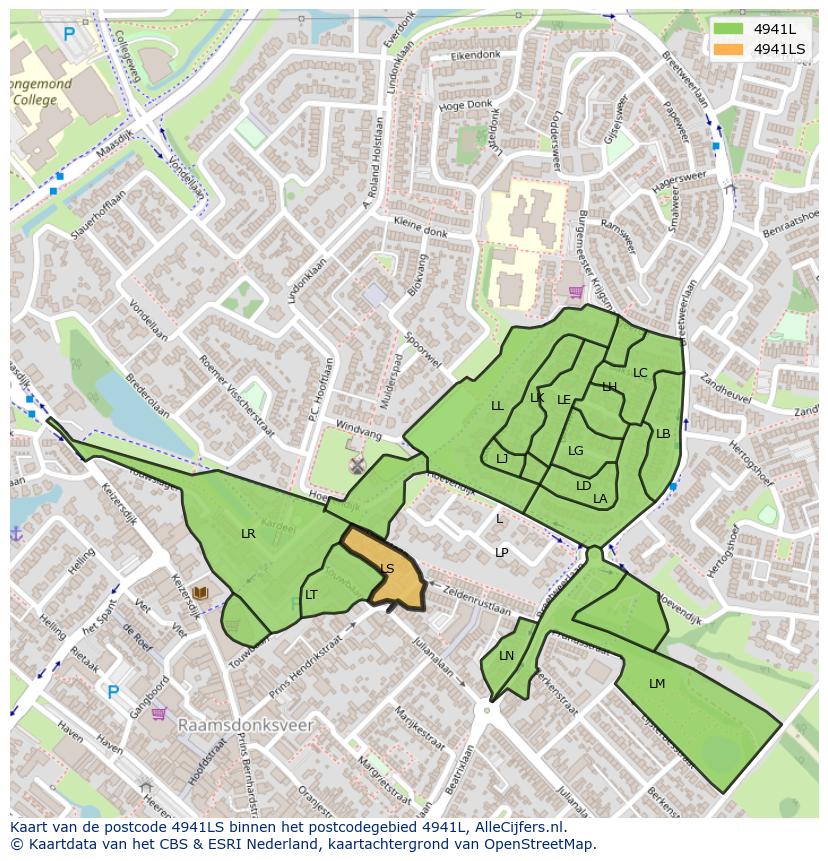Afbeelding van het postcodegebied 4941 LS op de kaart.