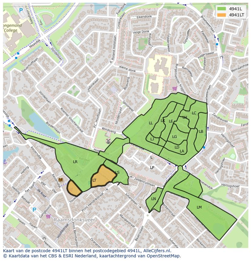 Afbeelding van het postcodegebied 4941 LT op de kaart.