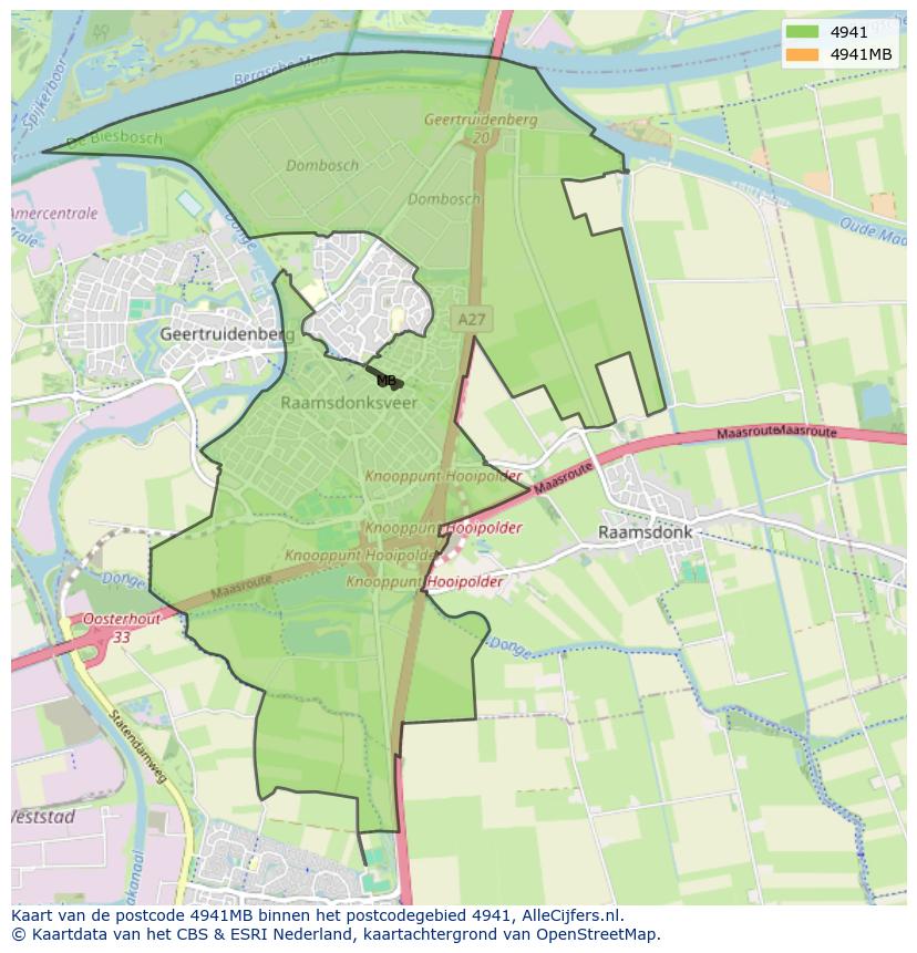 Afbeelding van het postcodegebied 4941 MB op de kaart.