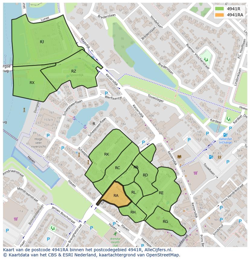 Afbeelding van het postcodegebied 4941 RA op de kaart.