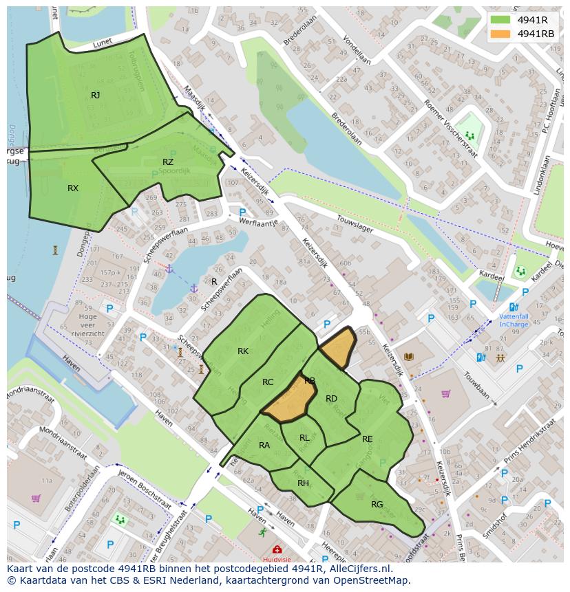 Afbeelding van het postcodegebied 4941 RB op de kaart.