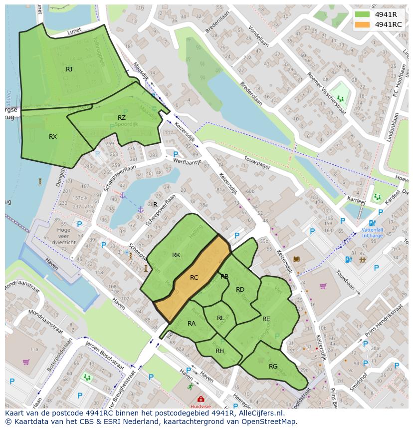 Afbeelding van het postcodegebied 4941 RC op de kaart.