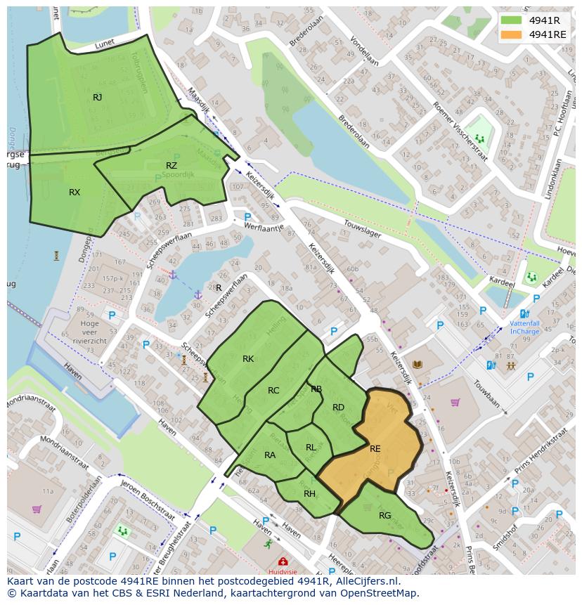 Afbeelding van het postcodegebied 4941 RE op de kaart.