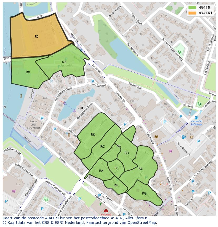 Afbeelding van het postcodegebied 4941 RJ op de kaart.