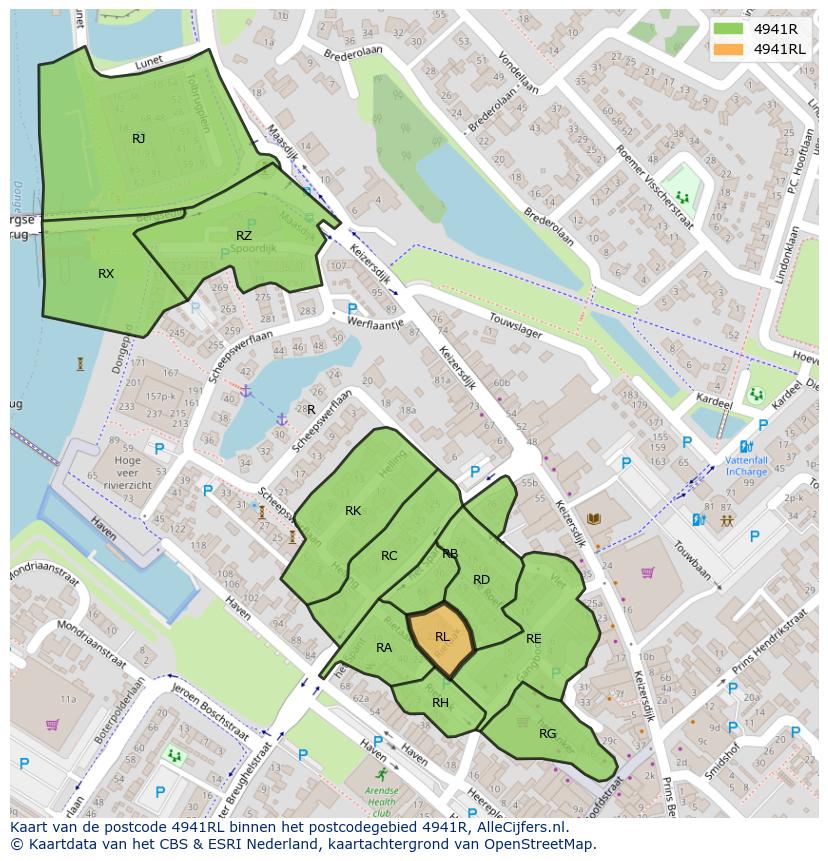 Afbeelding van het postcodegebied 4941 RL op de kaart.