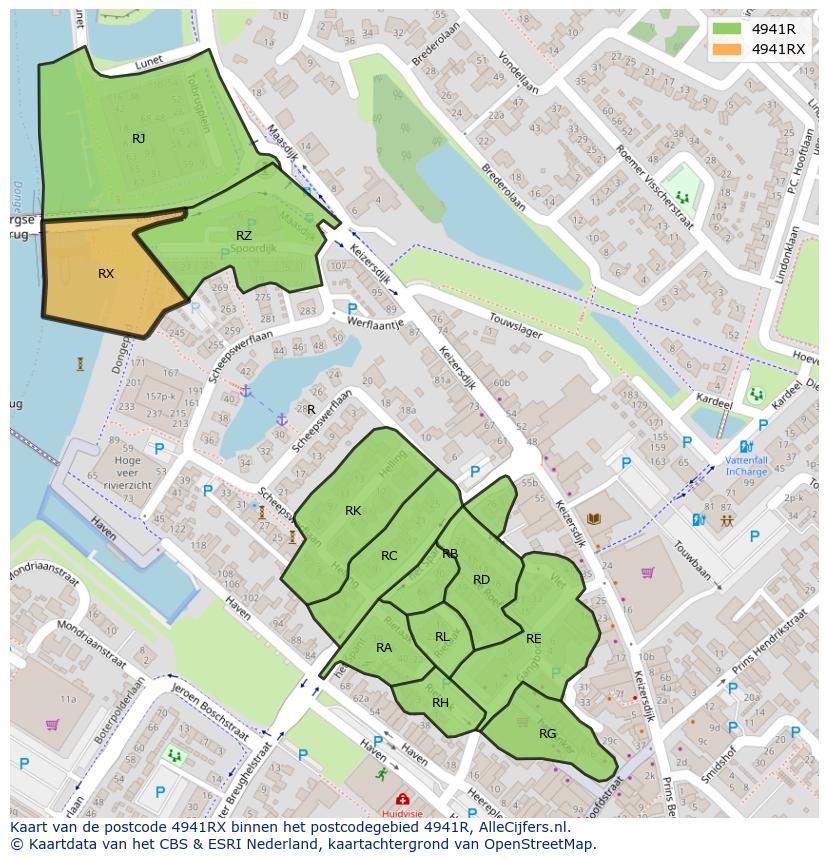 Afbeelding van het postcodegebied 4941 RX op de kaart.