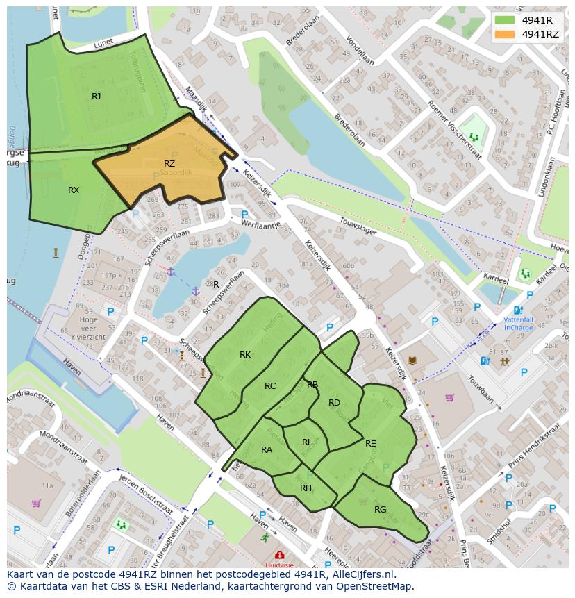 Afbeelding van het postcodegebied 4941 RZ op de kaart.
