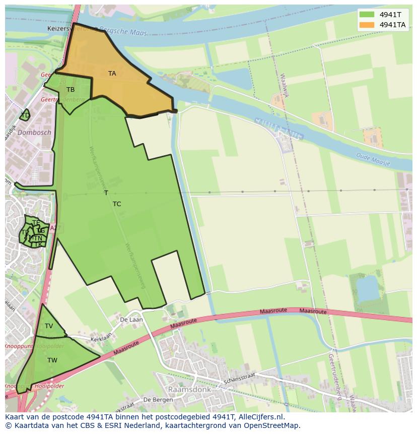Afbeelding van het postcodegebied 4941 TA op de kaart.