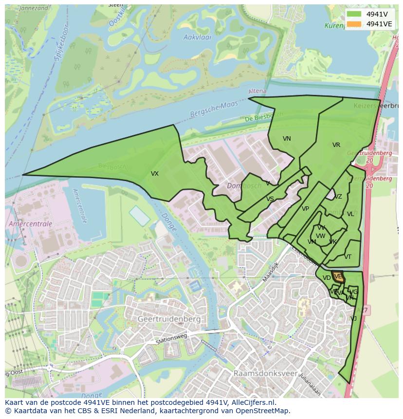 Afbeelding van het postcodegebied 4941 VE op de kaart.