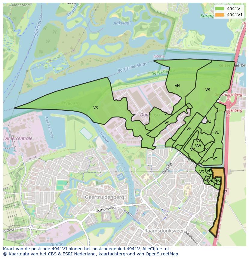 Afbeelding van het postcodegebied 4941 VJ op de kaart.