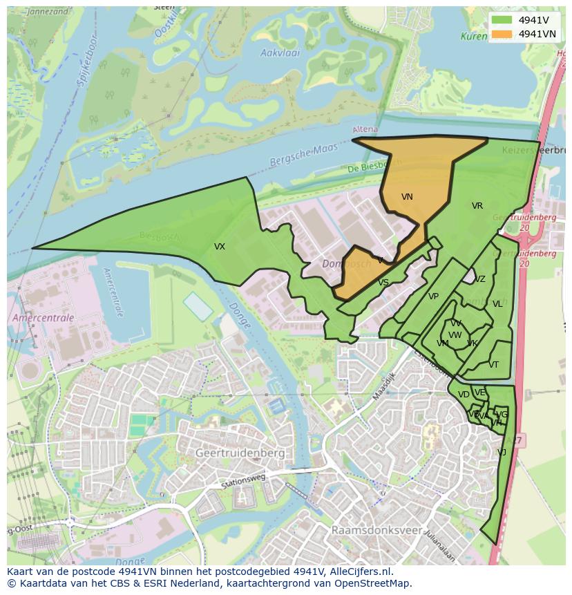 Afbeelding van het postcodegebied 4941 VN op de kaart.
