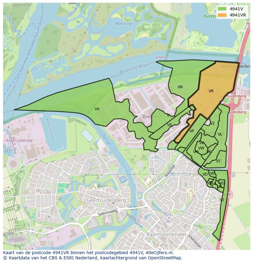 Afbeelding van het postcodegebied 4941 VR op de kaart.
