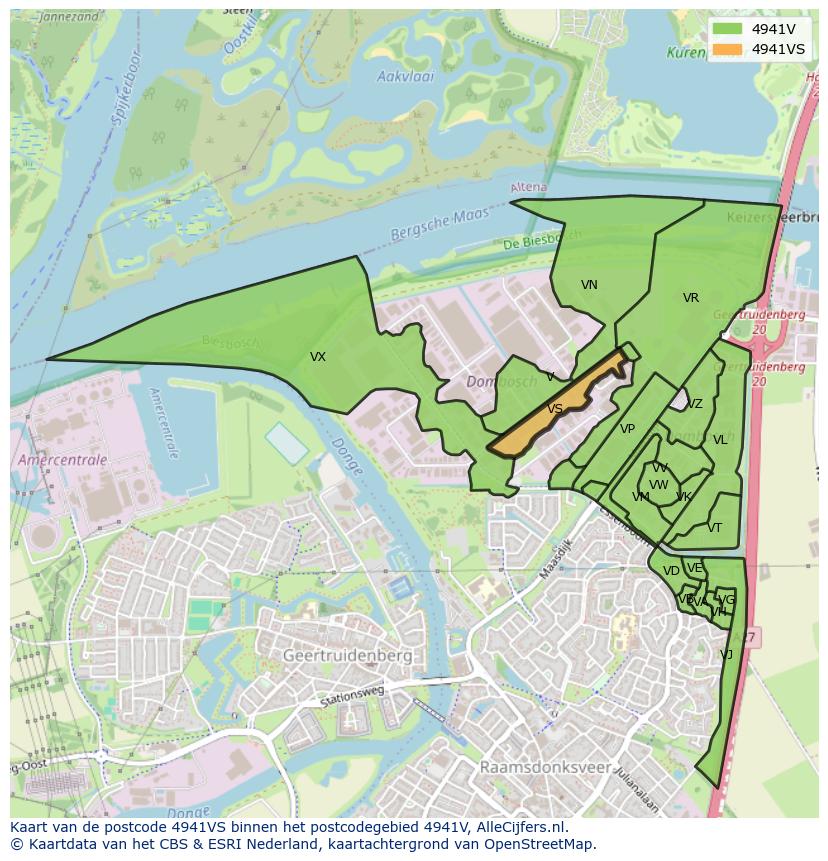 Afbeelding van het postcodegebied 4941 VS op de kaart.