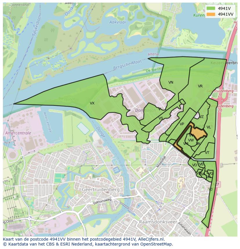 Afbeelding van het postcodegebied 4941 VV op de kaart.
