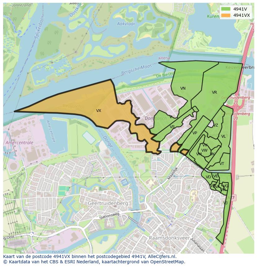 Afbeelding van het postcodegebied 4941 VX op de kaart.