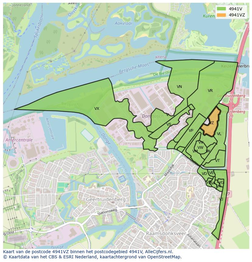 Afbeelding van het postcodegebied 4941 VZ op de kaart.