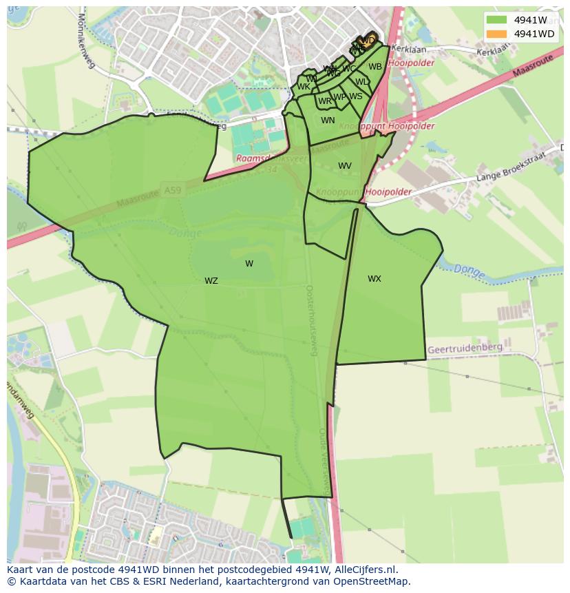 Afbeelding van het postcodegebied 4941 WD op de kaart.