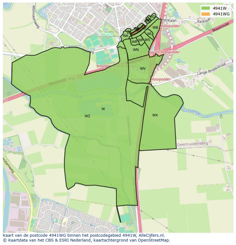 Afbeelding van het postcodegebied 4941 WG op de kaart.