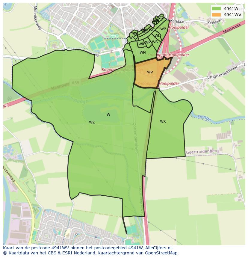 Afbeelding van het postcodegebied 4941 WV op de kaart.
