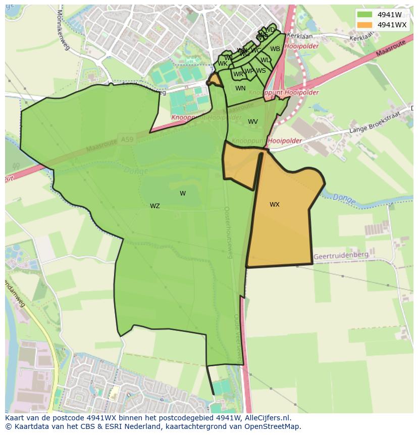 Afbeelding van het postcodegebied 4941 WX op de kaart.