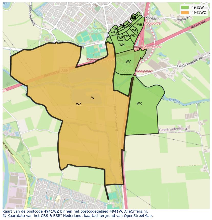Afbeelding van het postcodegebied 4941 WZ op de kaart.