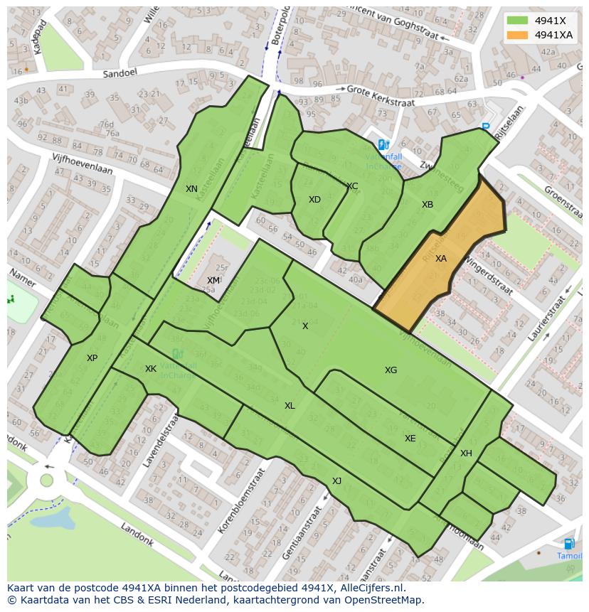 Afbeelding van het postcodegebied 4941 XA op de kaart.