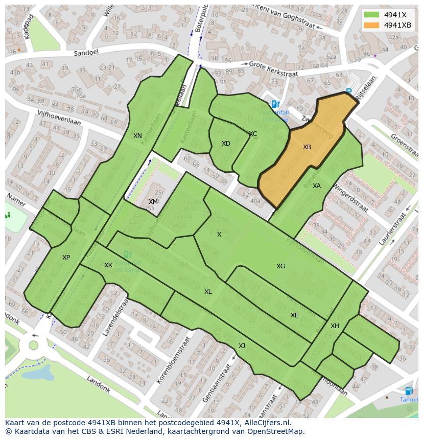 Afbeelding van het postcodegebied 4941 XB op de kaart.