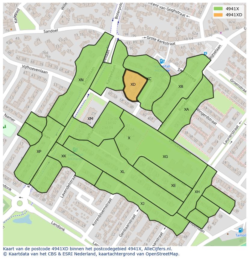 Afbeelding van het postcodegebied 4941 XD op de kaart.