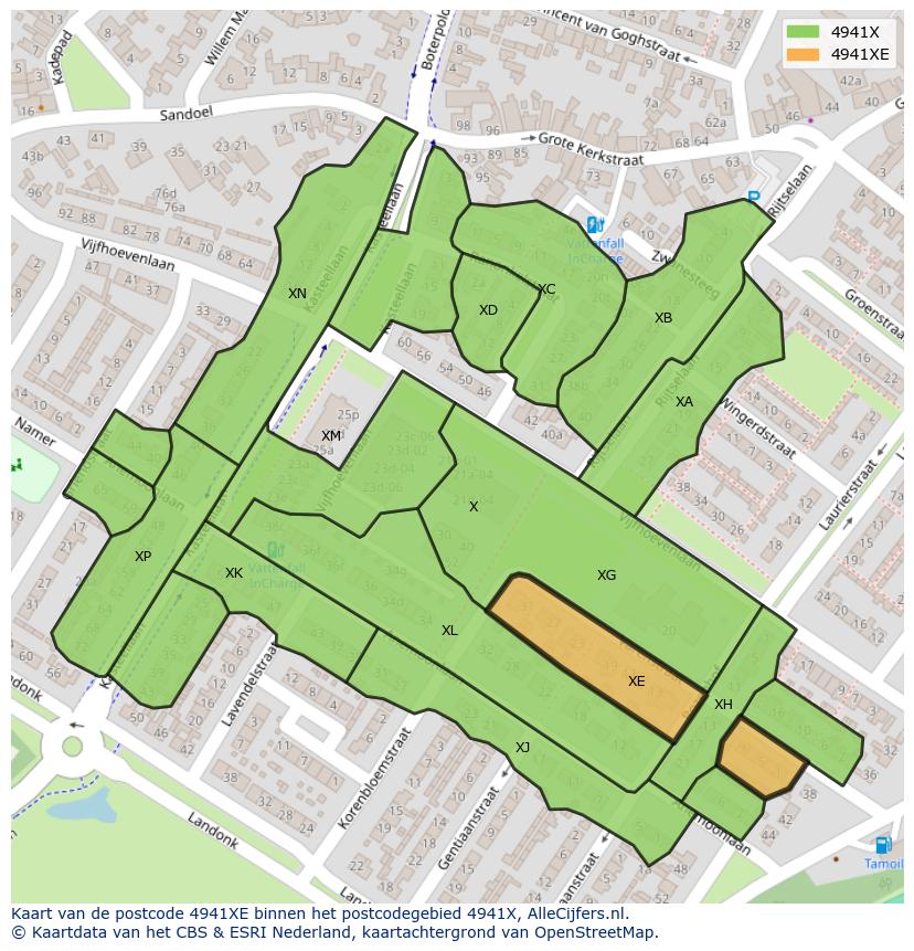 Afbeelding van het postcodegebied 4941 XE op de kaart.