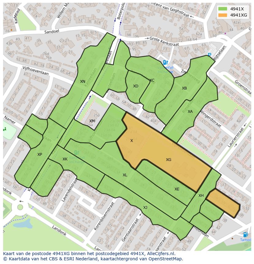 Afbeelding van het postcodegebied 4941 XG op de kaart.