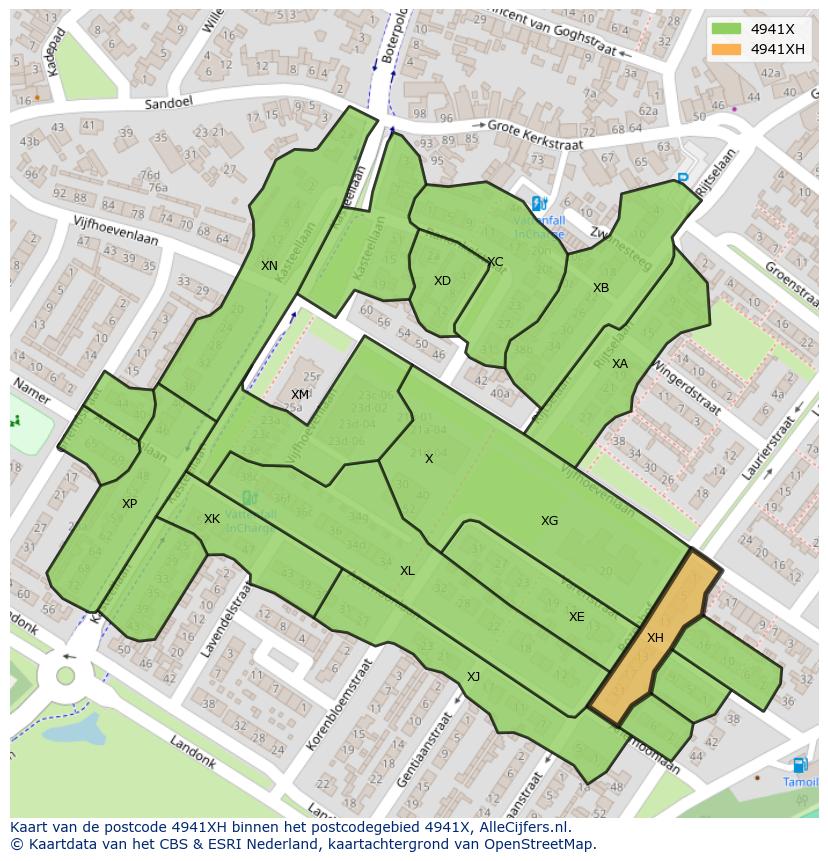 Afbeelding van het postcodegebied 4941 XH op de kaart.