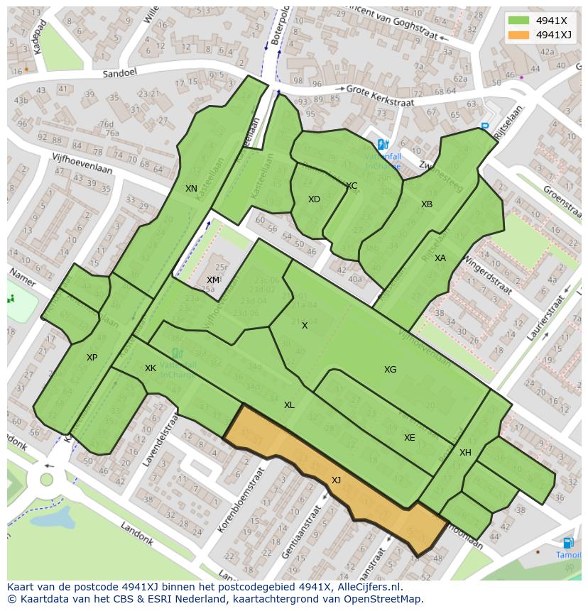 Afbeelding van het postcodegebied 4941 XJ op de kaart.