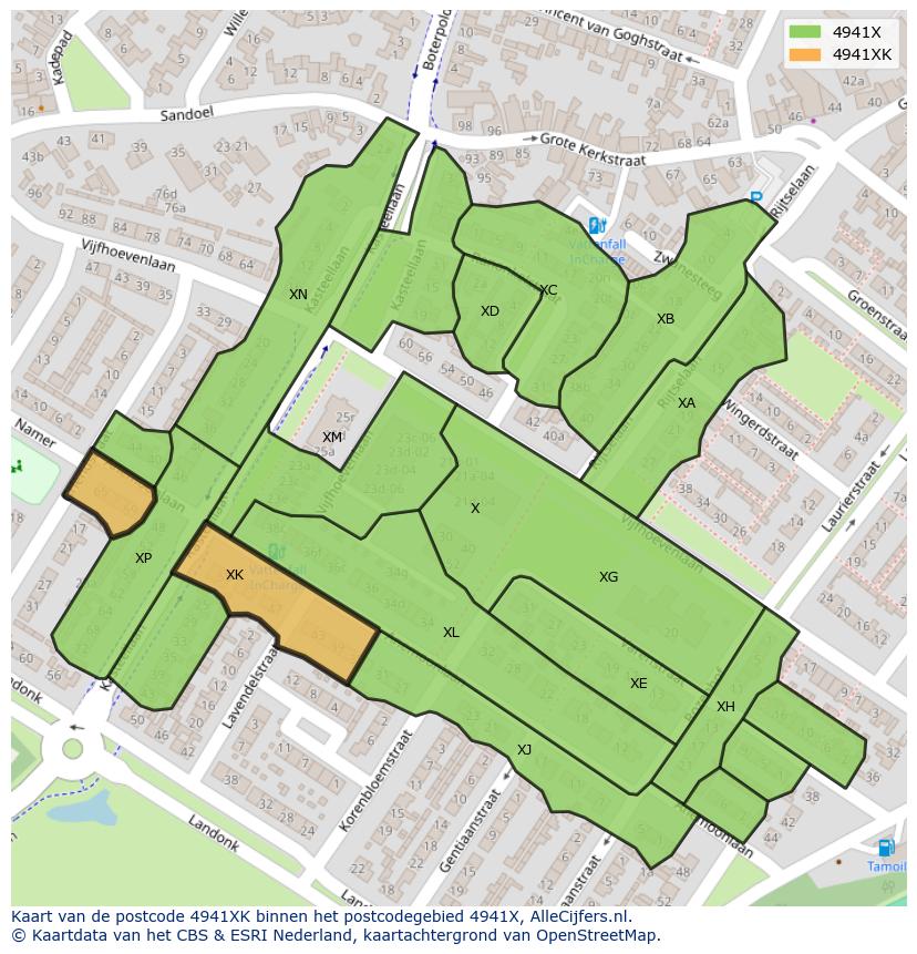 Afbeelding van het postcodegebied 4941 XK op de kaart.