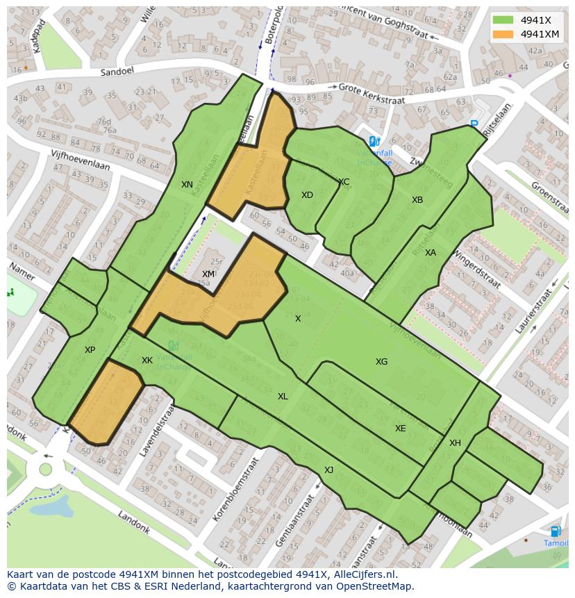 Afbeelding van het postcodegebied 4941 XM op de kaart.