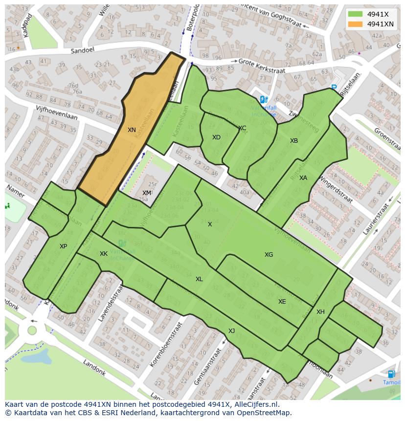 Afbeelding van het postcodegebied 4941 XN op de kaart.